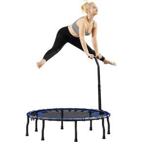 Vimexciter 40" Foldable Mini Fitness Trampoline with Adjustable Foam Handle, Exercise Rebounder for Adults Kids Indoor/Garden Exercise, Max Load 330lbs, Blue