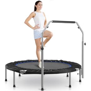 ترامبولين صغير للياقة البدنية مقاس 101.6 سم من سويت كريسبي - 330 رطلًا قابل للطي مع مقبض قابل للتعديل، ثابت وهادئ، للبالغين في الأماكن المغلقة/الخارجية in Kuwait