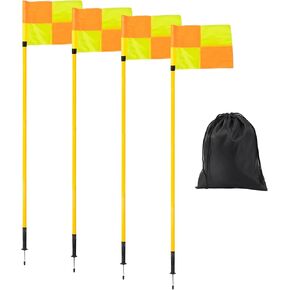 Soccer Corner Flags Set of 4 for Soccer Field, Adjustable Spring Loaded Soccer Flags Agility Training Poles Soccer Sticks, Speed and Agility Training Equipment with Storage Bag-5FT
