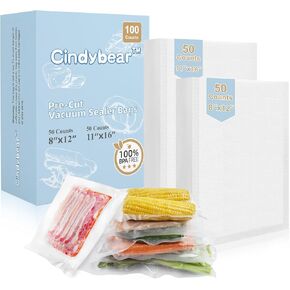 Vacuum Sealer Bags for Food - 100pcs Heavy Duty BPA Free Food Saver Bags, Gallon 11" x 16" & Pint 6" x 10", Pre-Cut for Meal Prep, Sous Vide, and Long-Term Food Storage