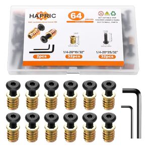 32 Sets 1/4-20 x 25/32" Threaded Inserts for Wood Furniture Screw Wood Inserts and Bolts Threaded Wood Inserts Hex Socket Drive 1/4-20 x 19/32" Screw-in Nuts