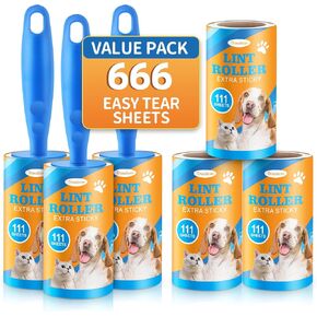 Lint Rollers Extra Sticky,Lint Roller for Pet Hair Removal, 6 Pack Lint Roller Dog Cat Lint Remover for Clothes,Carpet