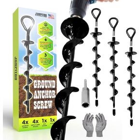 Ground Anchor Screw Set (4 Pack) - Heavy Duty Steel Anchors for Securing Tents, Canopies, Sheds, Trampolines & Fencing - Rust Resistant, Easy Installation, Spiral Design for Maximum Stability