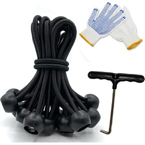 16PCS Mini Trampoline Bungee Cord Replacement 7 Inch Fitness Trampoline Bungee Ball Cords, with Spanning Tool