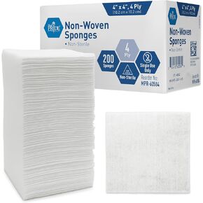 Medpride Surgical Sponges 200 Pack - Gauze Pads Non sterile - First Aid Wound Care Dressing Sponge – Νοn-Woven Medical, Non-Adherent Mesh Bandages – Absorbent for Injuries – 4 Ply (4'' x 4'')