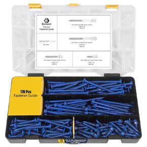1/4 Concrete Screw Assortment Kit 170Pcs - Flat & Hex Head Masonry Screws for Concrete Brick Block Cement, Diamond Point