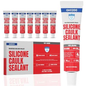 GH1200 18 ML x 8 PCs Silicone Caulk Clear Silicone Sealant Waterproof, Kitchen & Bathroom Caulk - Shrink & Crack Proof - Pocket-Friendly Small Size Indoor & Outdoor Use Silicone Glue - Strong Caulking