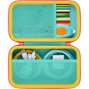 Case Compatible with 3Doodler Start+ Essentials/3Doodler Flow 3D Printing Pen,Storage Holder for 3D Pen PLA Filament and Charger (Green Case,Red Zipper)