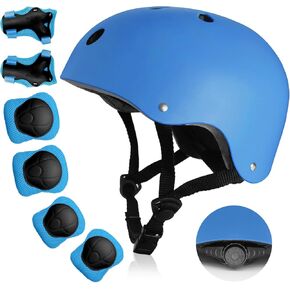 Kids Bike Helmet, Toddler Helmet for Ages 3-8 Girls Boys, Skateboard Helmet with Knee Elbow Wrist Pads, Adjustable Kids Helmet Protective Gear for Skating Bicycling Roller