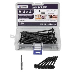 Structural Wood Screws 10 Inch,50-PCS #14 x 10 Heavy Duty Timber Screws, Rust Resistant,Washer Head, Green Coated Exterior Wood/Lag/Timber Screws Hex Socket Included