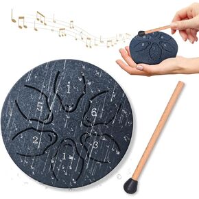 Rain Drum for Outside Garden, 3 Inch 6 Notes Steel Tongue Drum Rain Chime, Chakra Drum for Rain, Rain Drum for Outside Garden When It Rains (Black)
