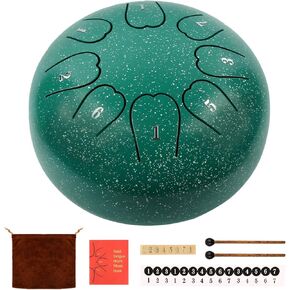Rain Drum For Outside, Steel Tongue Drum 6 Inch 8 Notes, Tongue Drum with Mallets for Musical Education Entertainment Gifts (Green)