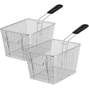 2PCS Deep Fryer Basket with Front Hooks，11.02" x 7.87" x 5.71",Commercial Stainless Steel Fry Basket,Breathable Design, Portable Handle, Suitable for Commercial Electric Fryer