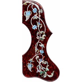 Acoustic Guitar Pickguard Inlaid Abalone and pearl - Thicken substantial self-adhensive pickguard for J200 SJ200 Acoustic Folk Guitar Parts (Red Tortoise 1)