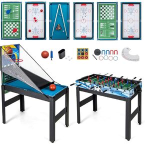 GYMAX Multi Game Table 48", 14 in 1 Combo Game Table w/Basketball, Billiards, Foosball, Ping Pong, Hockey, Shuffleboard, Bowling, Chess, Checkers, Backgammon, Tic Tac Toe for Game Room, Family Night