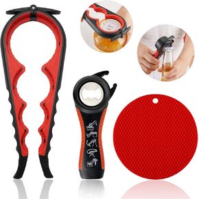 Jar Opener for Weak Hands, Seniors with Arthritis, 5 in 1 Multi Function Bottle Opener Lid Opener For Arthritic Hands with Non Slip Rubber Jar opener Gripper Pad(3-piece set, Blue)