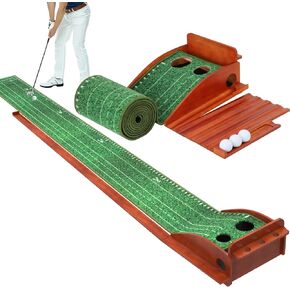 Putting Green Indoor Outdoor Golf Putting Mat with Automatic Ball Return, 9.84FT Golf Practice Mat with 3 Golf Ball, Putter Ball Golf Game Gifts for Home, Office, or Backyard