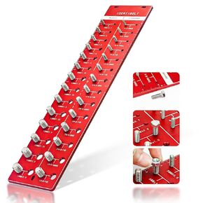 Nut and Bolt Thread Checker, Bolt Size and Thread Gauge, Bolt and Nut Identifier Gauge with 14 Metric &14 Standard Sizes, Solid Aluminum Identibolt, Wall Mountable Design