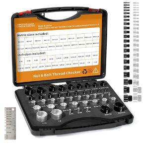 44Pcs Nut and Bolt Thread Checker Standard, Tuykay Thread Gauge Bolt Size Finder 23 Inch & 21 Metric Sizes with Metal Thickness Gauge for Detecting Fixed Bolts