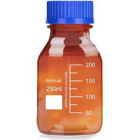 stonylab Amber Glass Graduated Round Media Storage Bottles with GL45 Screw Cap, 250 ml, 1 Pack