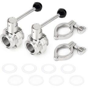 TAISHER 1PCS 304 Stainless Steel 1.5" Tri Clamp 50.5MM Ferrule Flange Sanitary Butterfly Valve with 2" Tri Clamp and Silicone Gasket