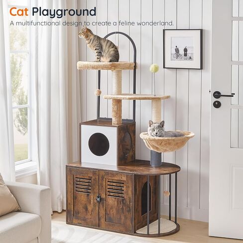 HOOBRO Cat Tree with Litter Box Enclosure, All-in-One Cat Tower with Hidden Litter Box Cover Furniture for Indoor Cats, Versatile Cat Condo with Sisal Posts, Hammock, Greige and Gray BG45MZ03 in Saudi Arabia
