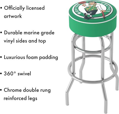 Trademark Global Bar Stool - Boston Celtics Logo Stool with Foam Padded Seat - Swivel Chair for Game Room, Garage, or Home Bar in Saudi Arabia
