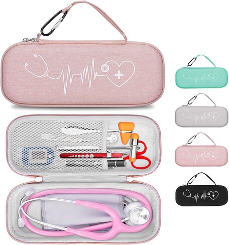 حافظة سماعة الطبيب لـ 3M Littmann Classic III، خفيفة الوزن II S.E، تشخيص أمراض القلب IV، سماعات الطبيب الفاخرة MDF Acoustica، غرفة إضافية لمقص ضوء LED وإكسسوارات الممرضات، وردي in Kuwait