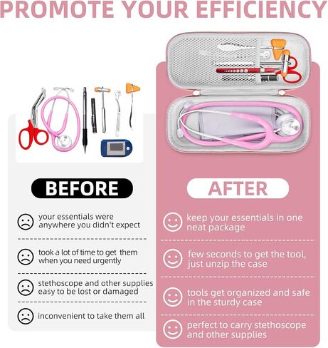 حافظة سماعة الطبيب لـ 3M Littmann Classic III، خفيفة الوزن II S.E، تشخيص أمراض القلب IV، سماعات الطبيب الفاخرة MDF Acoustica، غرفة إضافية لمقص ضوء LED وإكسسوارات الممرضات، وردي in Kuwait