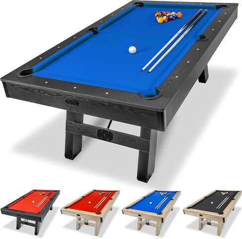 GoSports 7 ft Pool Table with Wood Finish - Modern Billiards Table with 2 Cue Sticks, Balls, Rack, Felt Brush and Chalk - Choose Your Style in Kuwait