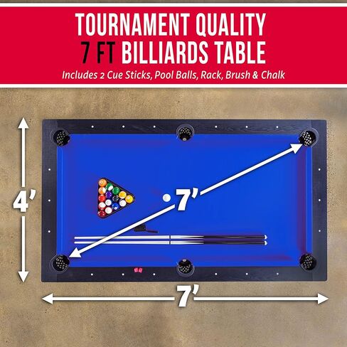 GoSports 7 ft Pool Table with Wood Finish - Modern Billiards Table with 2 Cue Sticks, Balls, Rack, Felt Brush and Chalk - Choose Your Style in Kuwait