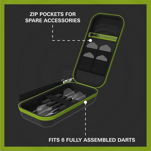 DW Original Darts Wallet, Dart Storage Case, Holds 6 Darts | EVA Quality Material, Protective Dart Cases, Professional Darts Accessories | Black/Green in Saudi Arabia