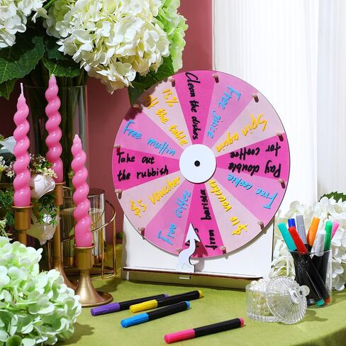 Wedding Game Spinning Wheel 11.4 Inch Erasable Spin the Wheel Game Prize Wheel Spinner with Stand for Wedding Engagement Party Family Games Baby Shower (Pink) in Kuwait