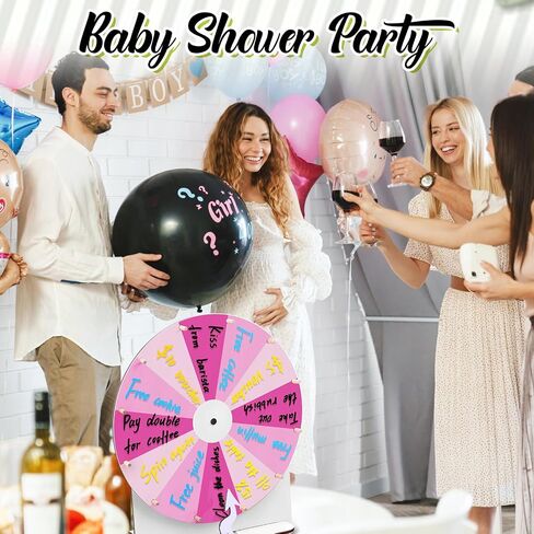 Wedding Game Spinning Wheel 11.4 Inch Erasable Spin the Wheel Game Prize Wheel Spinner with Stand for Wedding Engagement Party Family Games Baby Shower (Pink) in Kuwait