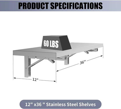 36 x12 inch Concession Shelf, Folding Stainless Steel Wall Shelf for Food Trailer & Concession Window, Space-Saving Metal Food Serving Shelves in Saudi Arabia