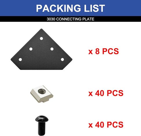 2020 Aluminum Extrusion Connector Bracket Set Included 8PCS Joint Plates,1Pcs M3 Wrench,40Pcs M5 T-Slot Nuts and 40Pcs M5x8mm Screws for 2020 Series Aluminum Profile 3D Printer Frame in Kuwait