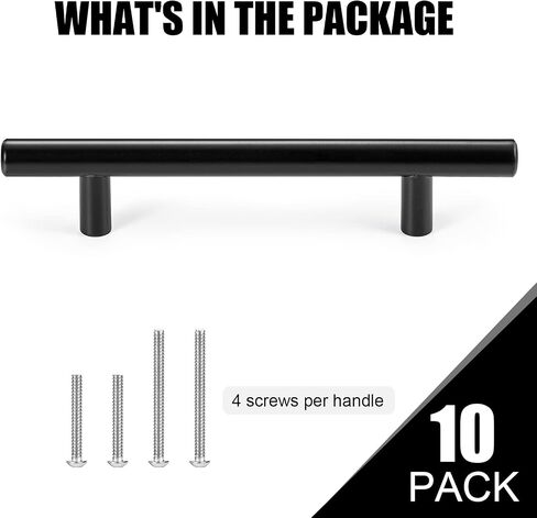 CZC HOME 10 Pack 6.4 Inch Cabinet Pulls Stainless Steel Drawer Handles, 4" Hole Center Drawer Pulls for Kitchen Dresser Cupboard with 2 Sizes Screws Matte Black in Saudi Arabia