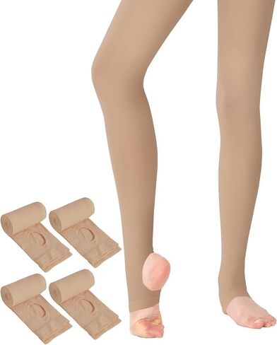 Women Girls Stirrup Tights with Self Knit Waistband, 60D Dance Tights for Ballet, Gymnastics, School, 2 Pairs in Kuwait
