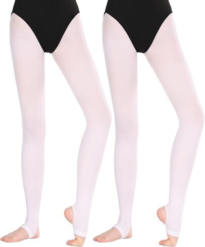 Women Girls Stirrup Tights with Self Knit Waistband, 60D Dance Tights for Ballet, Gymnastics, School, 2 Pairs in Kuwait