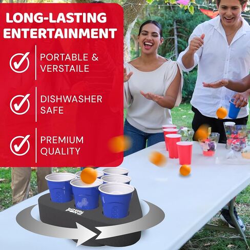 لعبة Spinning Cup Pong - مثلث إسفنجي أسود على منصات دوارة كهربائية - مثالية للبوابات الخلفية والاجتماعات والحفلات - قابلة لإعادة الشحن عبر USB، ومقاومة للماء، ومحمولة (مجموعة من 2) in Saudi Arabia