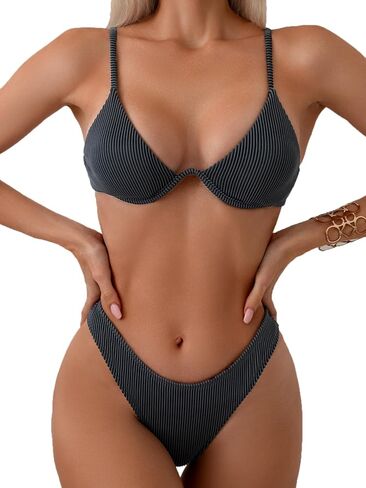 Women Underwire Triangle Bikini Spaghetti Strap Push Up Swimsuit Cheeky Two Piece Bathing Suit in Kuwait