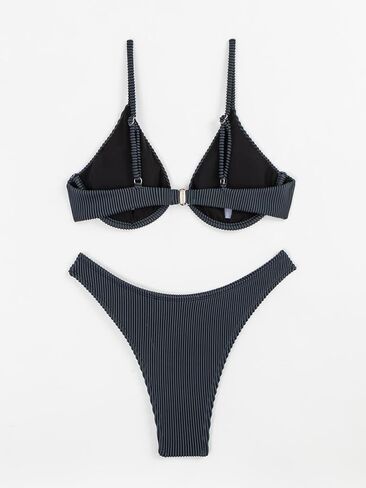 Women Underwire Triangle Bikini Spaghetti Strap Push Up Swimsuit Cheeky Two Piece Bathing Suit in Kuwait