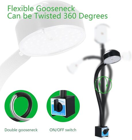 LED Magnetic Work Light with Flexible Gooseneck, 20W 2000 Lumens 6500K 110V US Plug, Machine Lathe Light with On/Off Magnetic Base for Work Bench, Sewing Machine, Lathe Workbenches in Kuwait