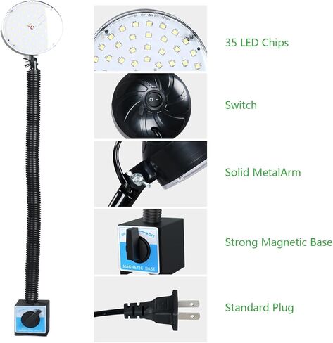 LED Magnetic Work Light with Flexible Gooseneck, 20W 2000 Lumens 6500K 110V US Plug, Machine Lathe Light with On/Off Magnetic Base for Work Bench, Sewing Machine, Lathe Workbenches in Kuwait