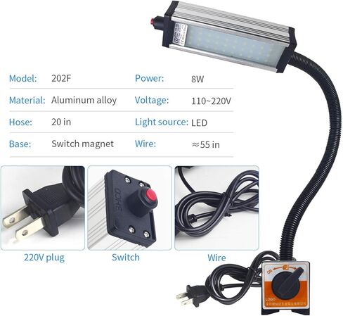 Magnetic Work Light, Led Machine Light, 44 LEDs Waterproof Magnetic Work Light with 19 inch Electroplated Gooseneck IP66 Waterproof 800 Lumen 120 Volt for Lathe Machine Tools Workbench in Kuwait