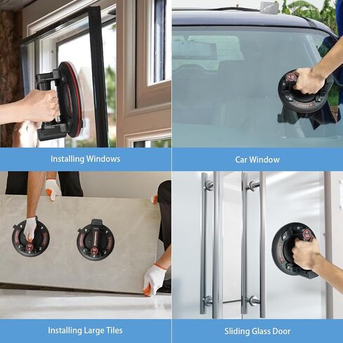 DGSL Electric Glass Suction Cups, 8“ Tile Suction Cup Tool with Digital Display to Lift Large Glass for Tile, Window, Granite, Windshield, Metal Plate, Marble, Suction Cup Lifter (1, Black) in Saudi Arabia
