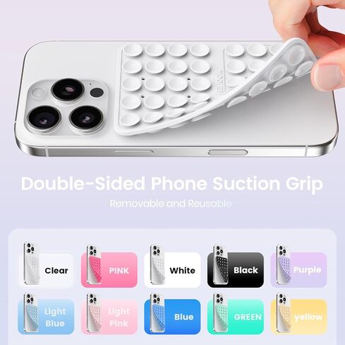 2PCS Silicone Suction Cup Phone Case Mount Double Sided, Hands-Free Phone Accessories Holder for Selfies and Videos, Silicon Sticky Phone Grip for Cell Phone, Transparent&Lavender in Saudi Arabia