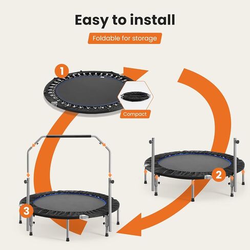 ترامبولين صغير للياقة البدنية مقاس 101.6 سم من سويت كريسبي - 330 رطلًا قابل للطي مع مقبض قابل للتعديل، ثابت وهادئ، للبالغين في الأماكن المغلقة/الخارجية in Kuwait