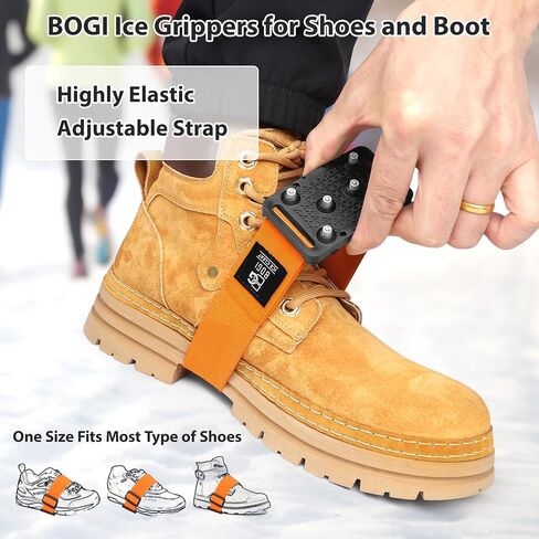 BOGI Ice Cleats Crampons، مرابط ثلج قابلة للدوران للأحذية والأحذية طويلة الرقبة مع ترصيع التنغستن مقابض الجليد للأحذية مع أشرطة قابلة للتعديل للرجال والنساء في الشتاء داخليًا/خارجيًا in Saudi Arabia