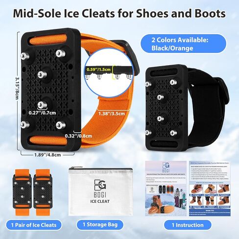 BOGI Ice Cleats Crampons، مرابط ثلج قابلة للدوران للأحذية والأحذية طويلة الرقبة مع ترصيع التنغستن مقابض الجليد للأحذية مع أشرطة قابلة للتعديل للرجال والنساء في الشتاء داخليًا/خارجيًا in Saudi Arabia
